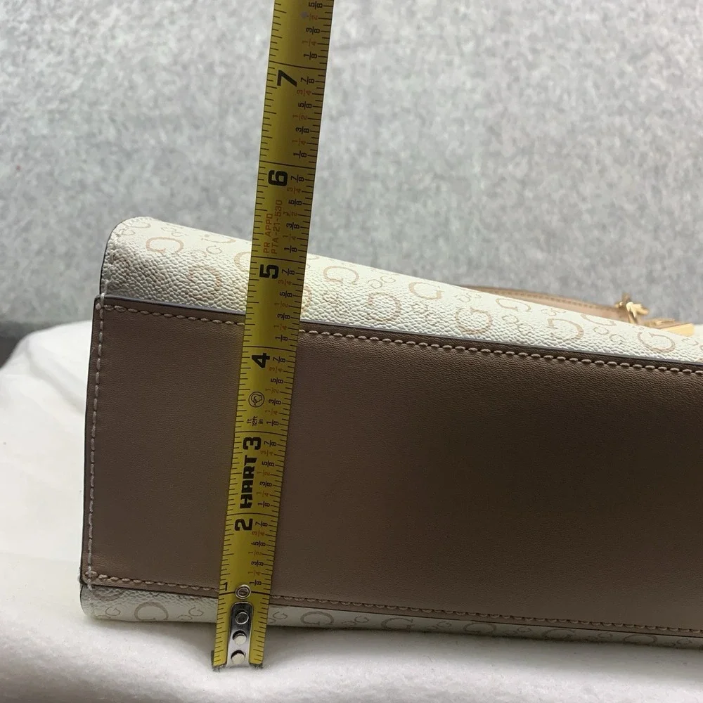 Guess Ellison Logo Satchel Tote Shoulder Bag Purse - Beige/Brown (13.5"x10.5") - Picture 11 of 12